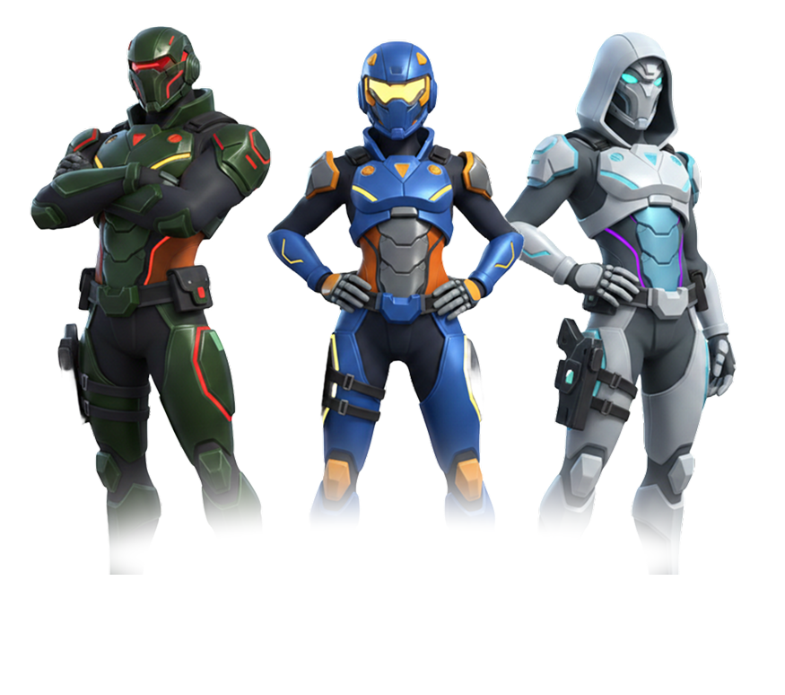 3 Robotic characters showcasing futuristic desktop game development services
