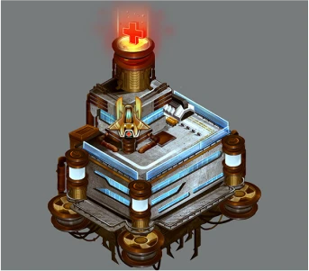 Pixel art illustration of a medical facility