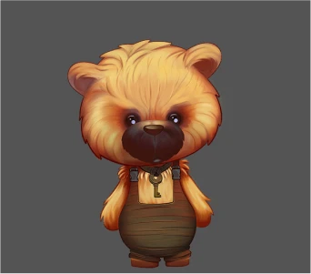 A cartoon illustration of a small, fluffy bear