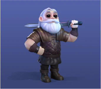 3D art of warrior dwarf with sword