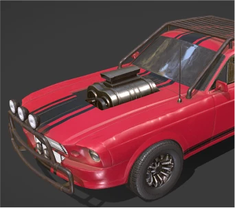 A 3D model of a red car