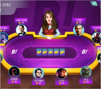 Poker game interface, featuring colorful characters and user-friendly design