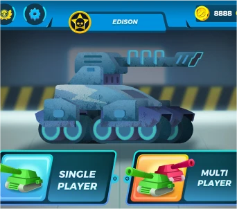 Mobile game interface featuring a futuristic tank