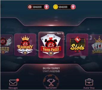 Main menu of a card game app with various game options