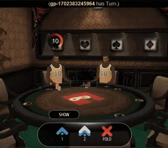 3D art design of two people playing poker