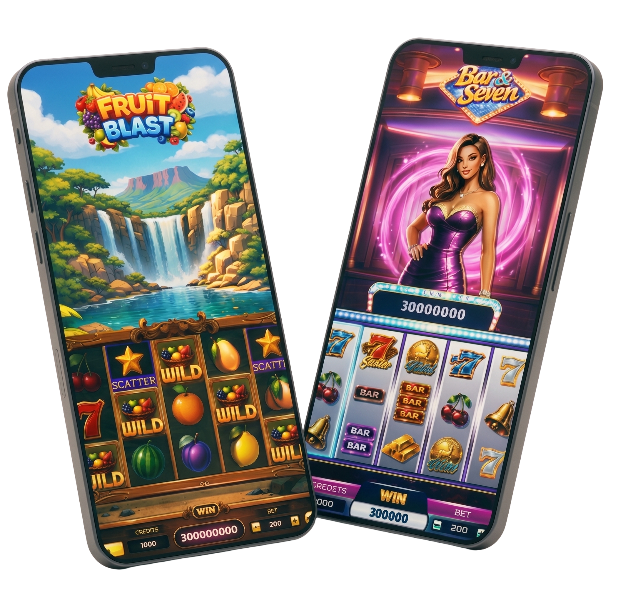 A bearded character with a treasure chest beside a phone displaying a match-3 game
