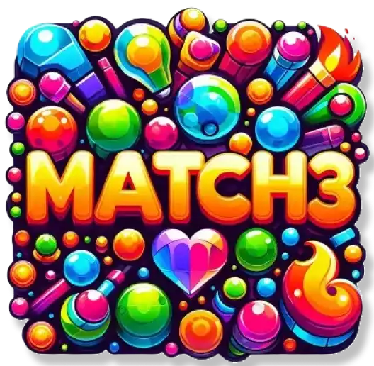 MATCH3 in bold, colorful letters with puzzle elements